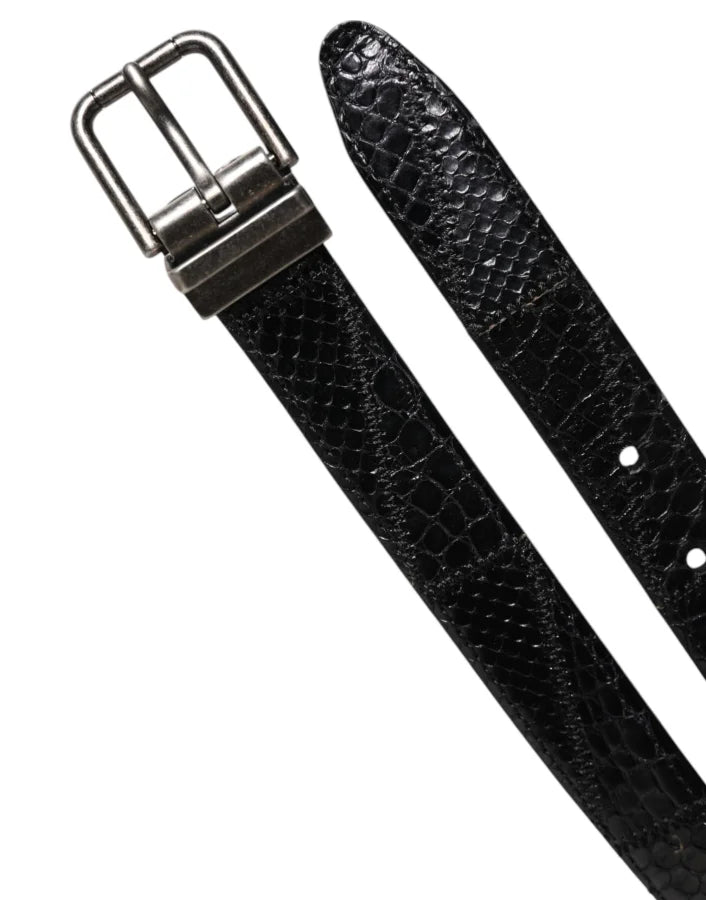 Dolce & Gabbana Black Exotic Leather Metal Logo Buckle Belt