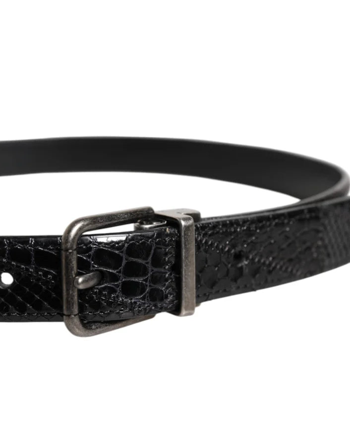 Dolce & Gabbana Black Exotic Leather Metal Logo Buckle Belt