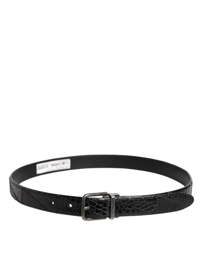 Dolce & Gabbana Black Exotic Leather Metal Logo Buckle Belt