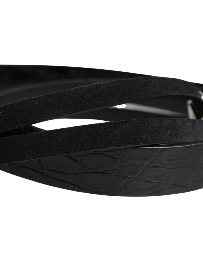 Dolce &amp; Gabbana Black Exotic Leather Silver Metal Buckle Belt