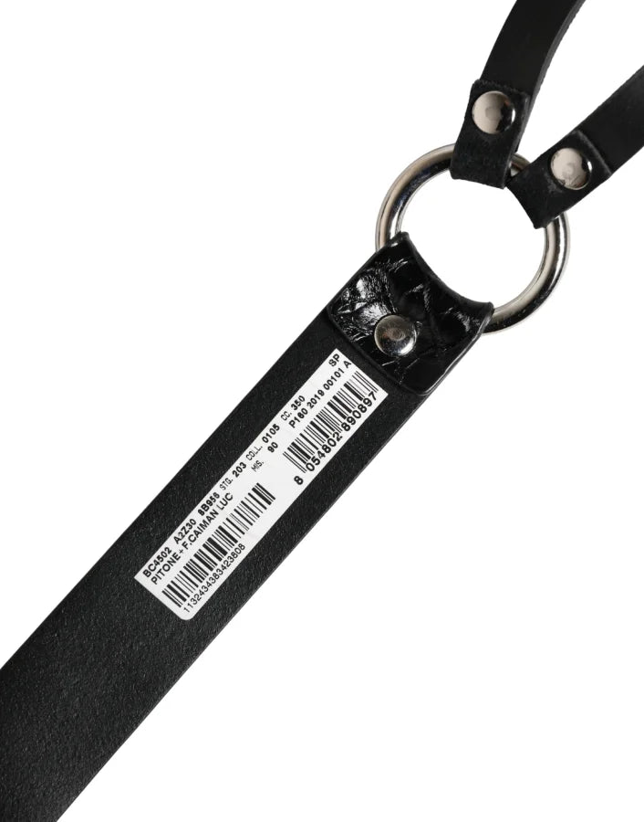 Dolce &amp; Gabbana Black Exotic Leather Silver Metal Buckle Belt