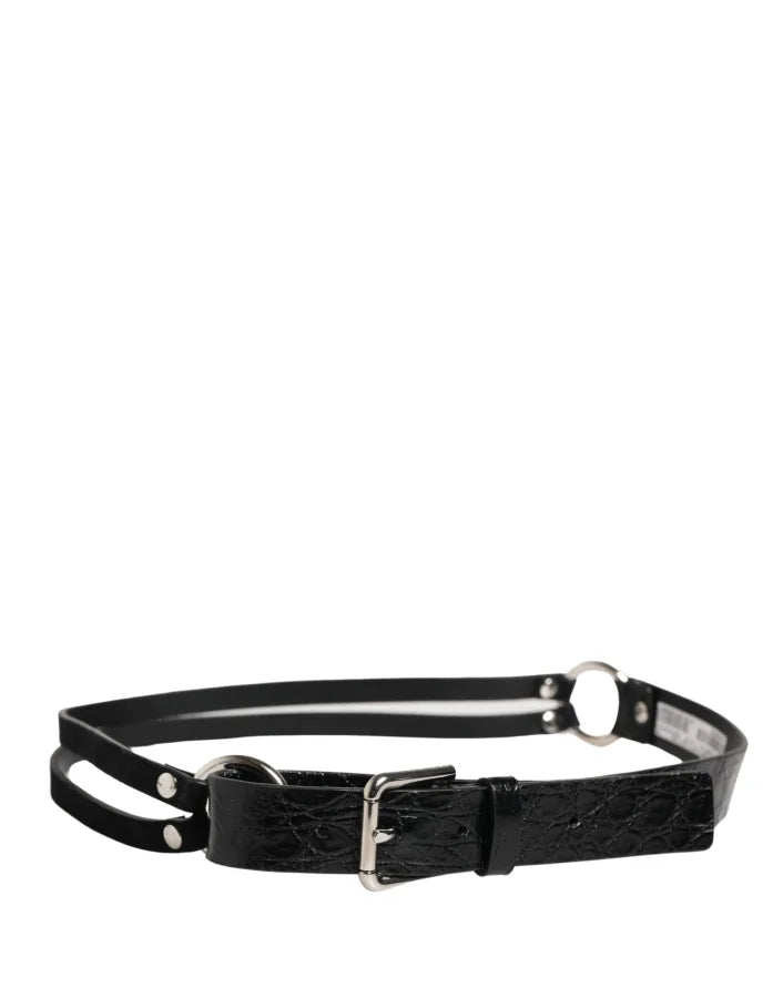 Dolce &amp; Gabbana Black Exotic Leather Silver Metal Buckle Belt