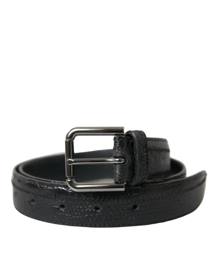 Dolce &amp; Gabbana Black Exotic Leather Silver Metal Buckle Belt