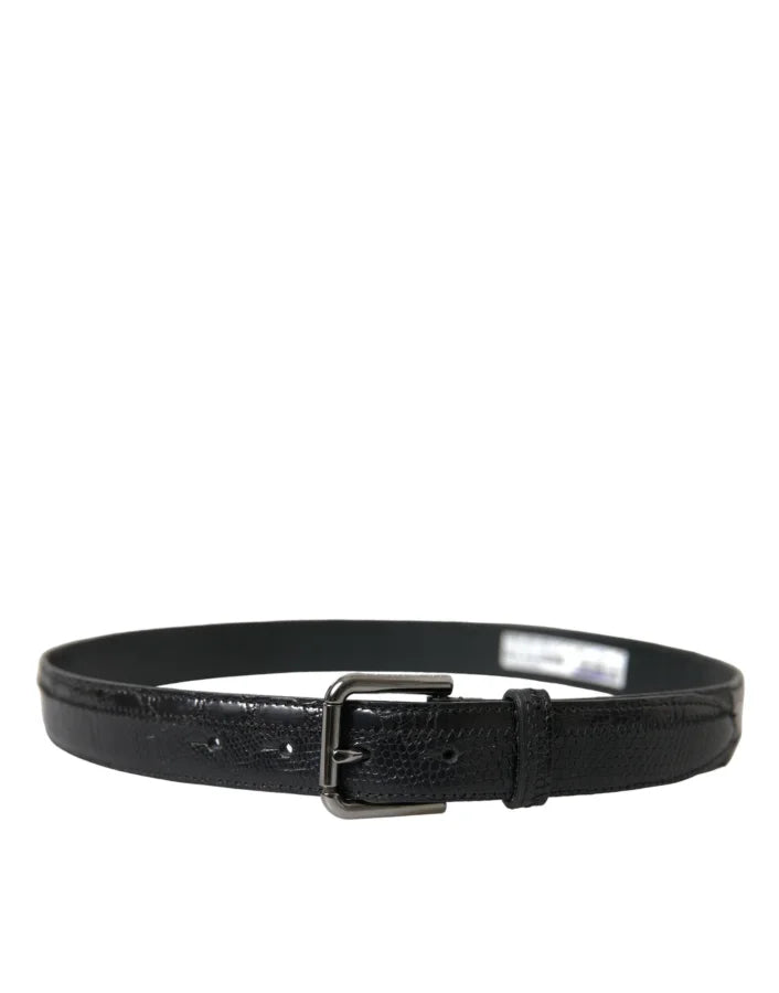 Dolce &amp; Gabbana Black Exotic Leather Silver Metal Buckle Belt