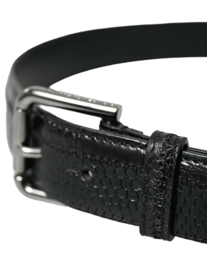 Dolce &amp; Gabbana Black Exotic Leather Silver Metal Buckle Belt