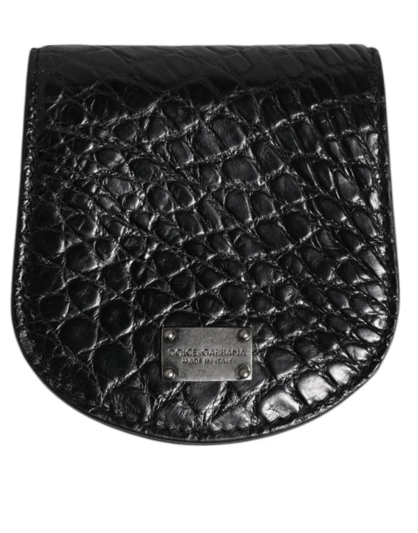 Dolce & Gabbana Black Exotic Skin Coin Condom Case Holder Pocket Wallet