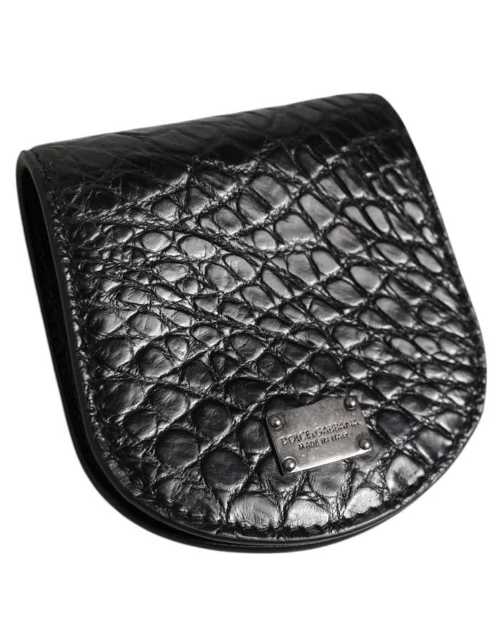 Dolce &amp; Gabbana Black Exotic Skin Coin Condom Case Holder Pocket Wallet
