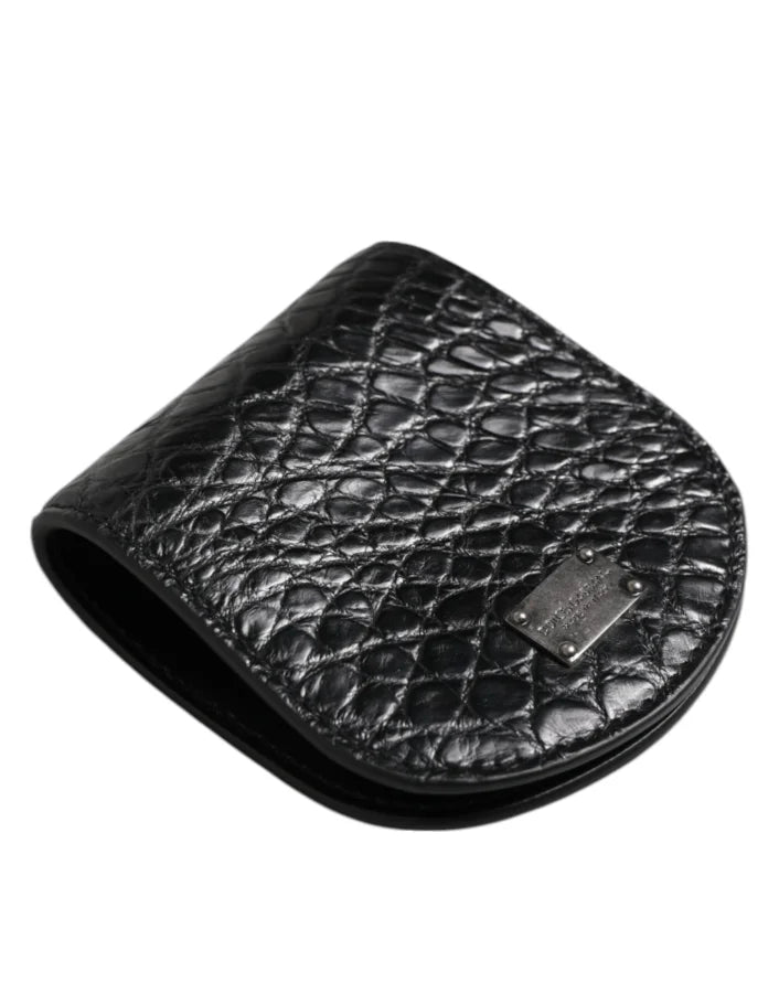 Dolce &amp; Gabbana Black Exotic Skin Coin Condom Case Holder Pocket Wallet