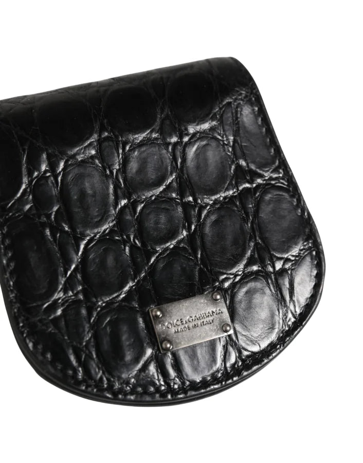 Dolce &amp; Gabbana Black Exotic Skin Condom Case Holder Pocket Wallet