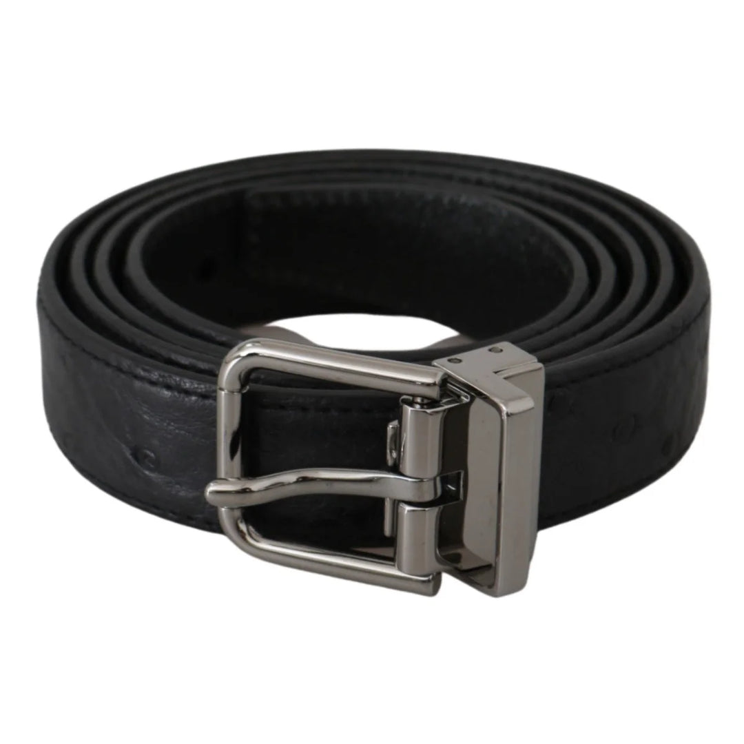 Dolce & Gabbana Black Exotic Skin Pattern Silver Buckle Belt