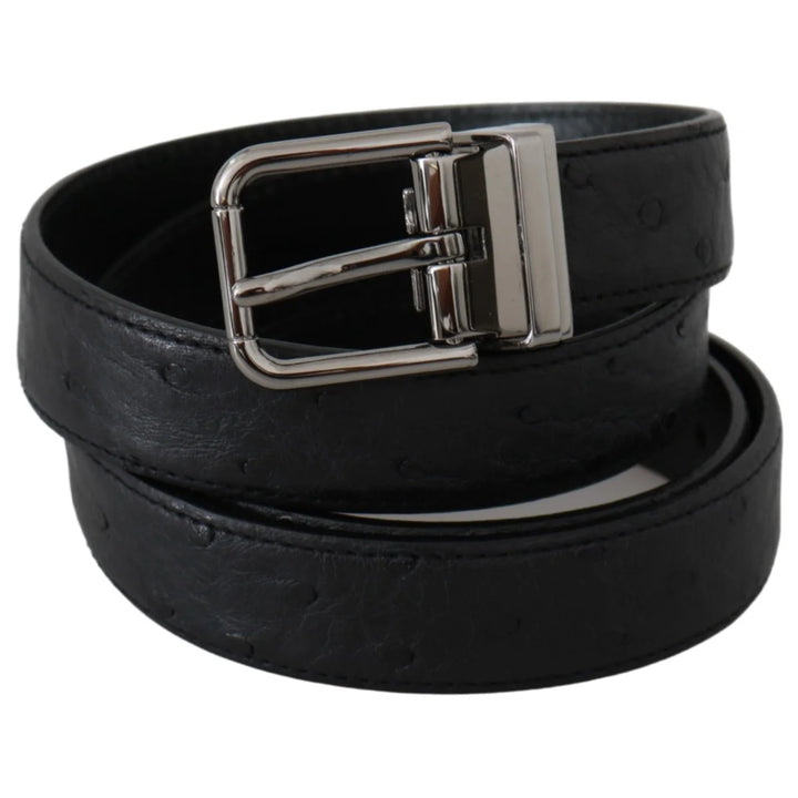Dolce & Gabbana Black Exotic Skin Pattern Silver Buckle Belt