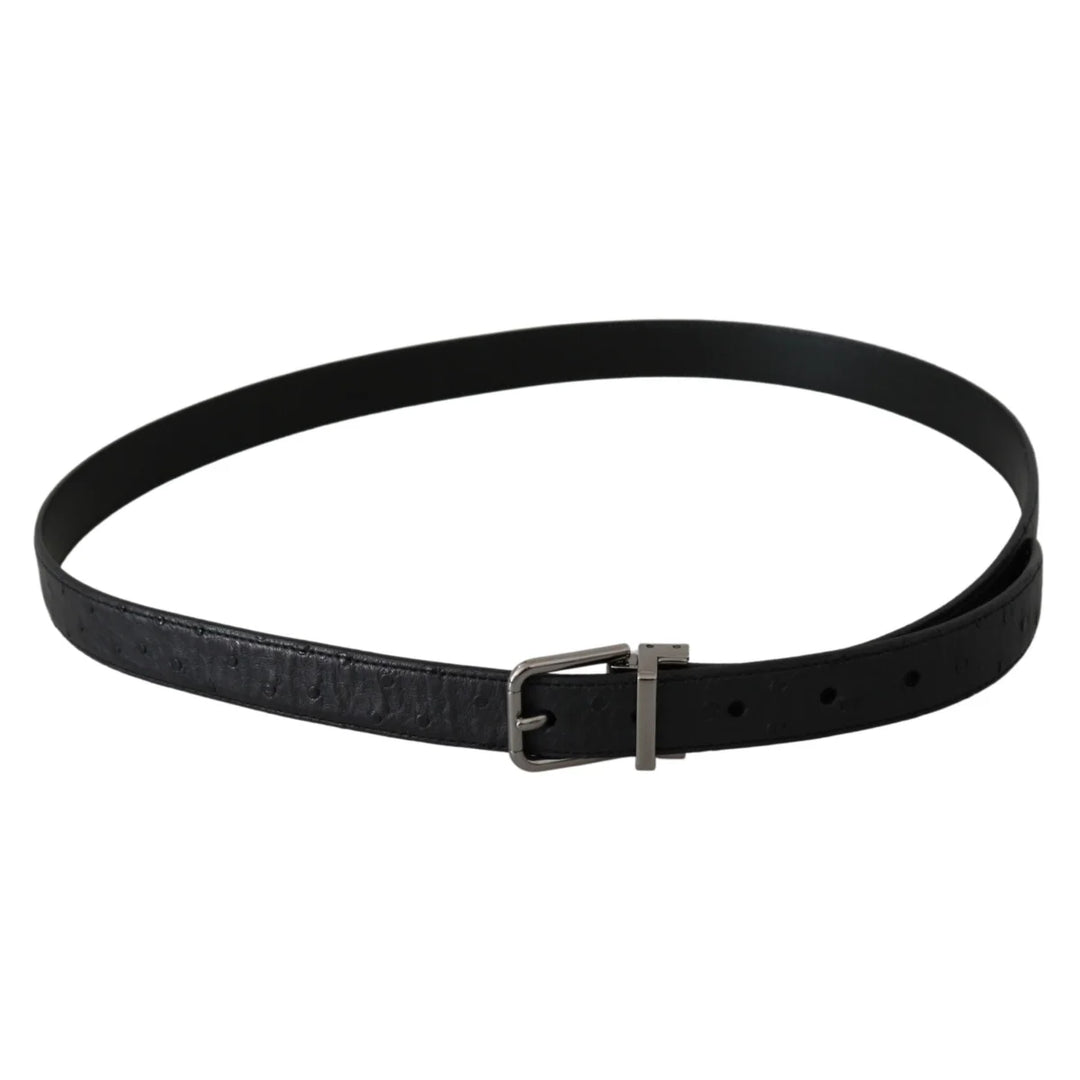 Dolce & Gabbana Black Exotic Skin Pattern Silver Buckle Belt