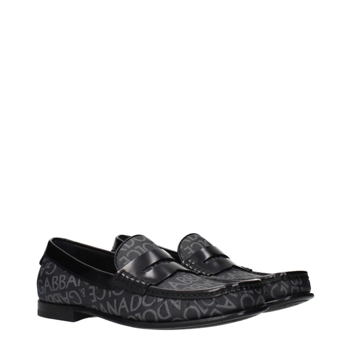 Dolce & Gabbana Black Fabric Slip-On Loafers