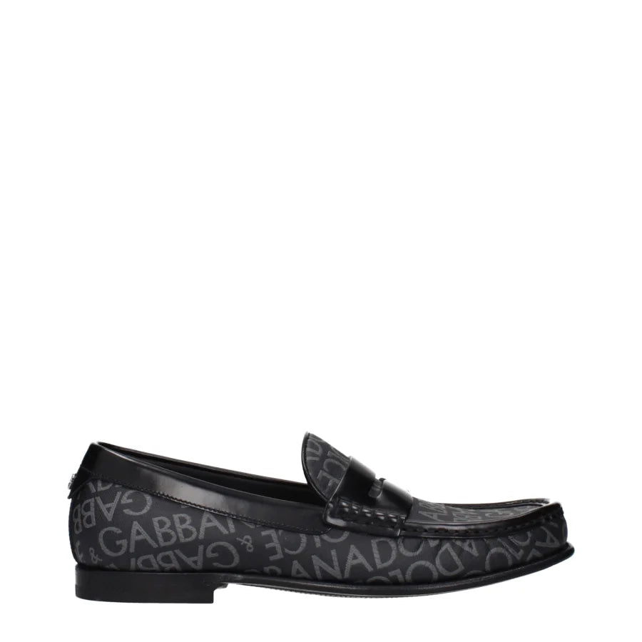 Dolce & Gabbana Black Fabric Slip-On Loafers