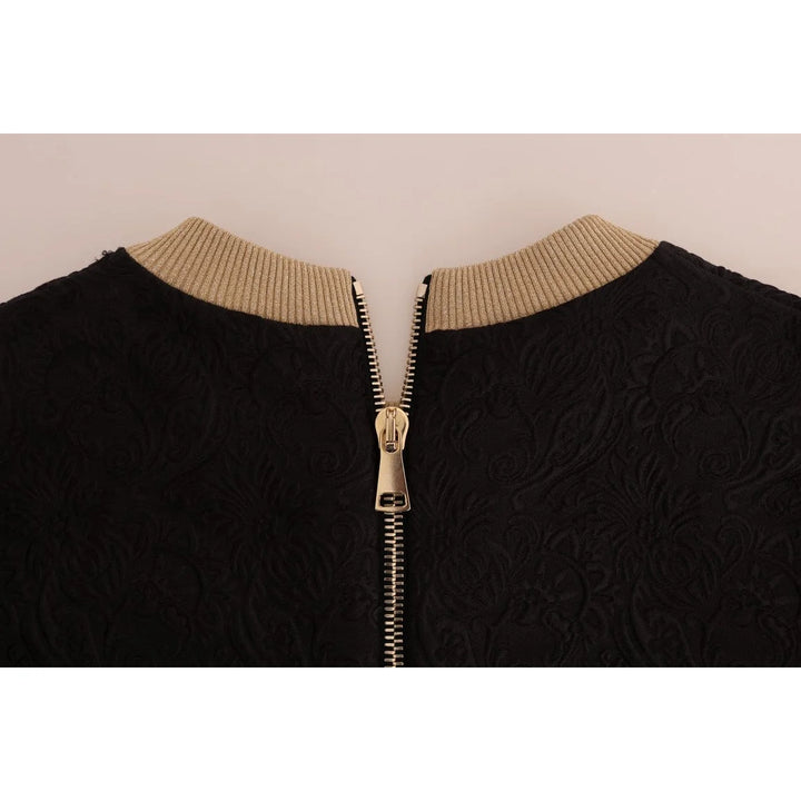 Dolce & Gabbana Black Fairy Tale Brocade Zipper Sweater