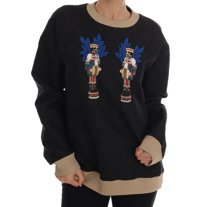 Dolce & Gabbana Black Fairy Tale Brocade Zipper Sweater
