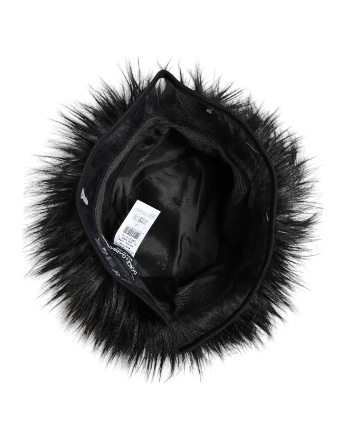 Dolce &amp; Gabbana Black Faux Fur Bucket Hat