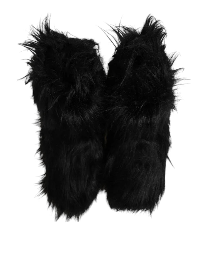 Dolce &amp; Gabbana Black Faux Fur Mid Calf Boots Shoes