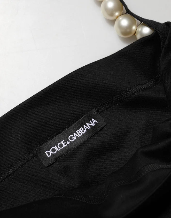 Dolce &amp; Gabbana Black Faux Pearl Cotton Sheath Mini Dress