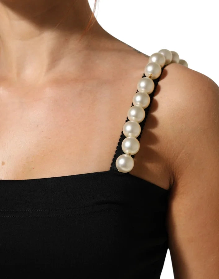 Dolce &amp; Gabbana Black Faux Pearl Cotton Sheath Mini Dress