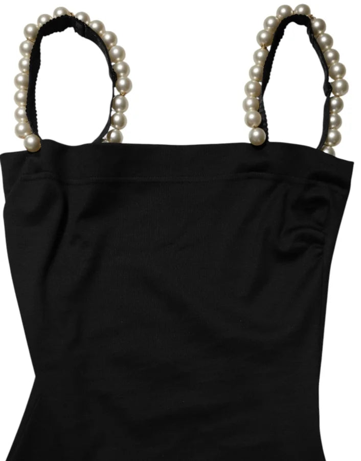 Dolce &amp; Gabbana Black Faux Pearl Cotton Sheath Mini Dress