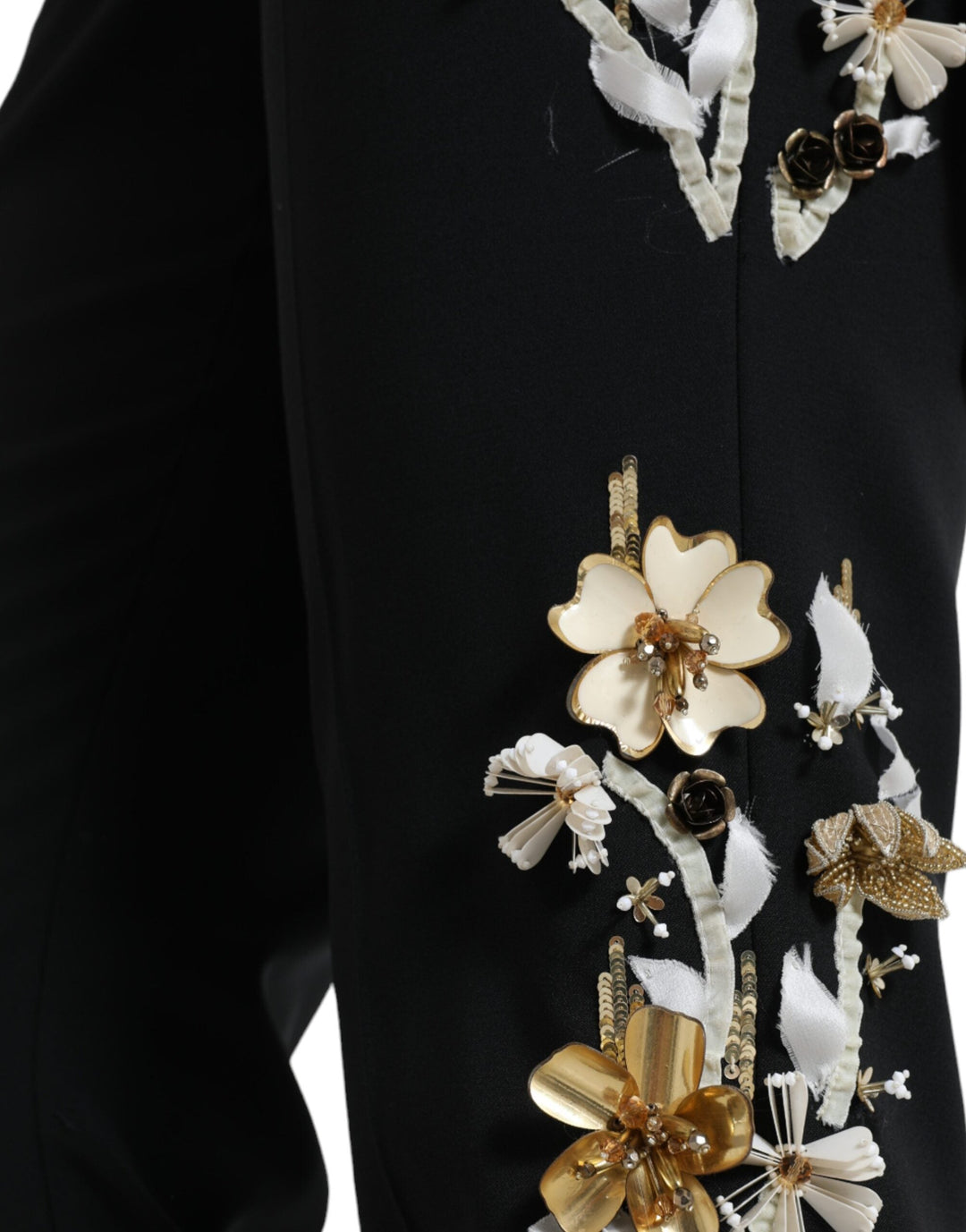 Dolce &amp; Gabbana Black Floral Applique High Waist Tapered Pants