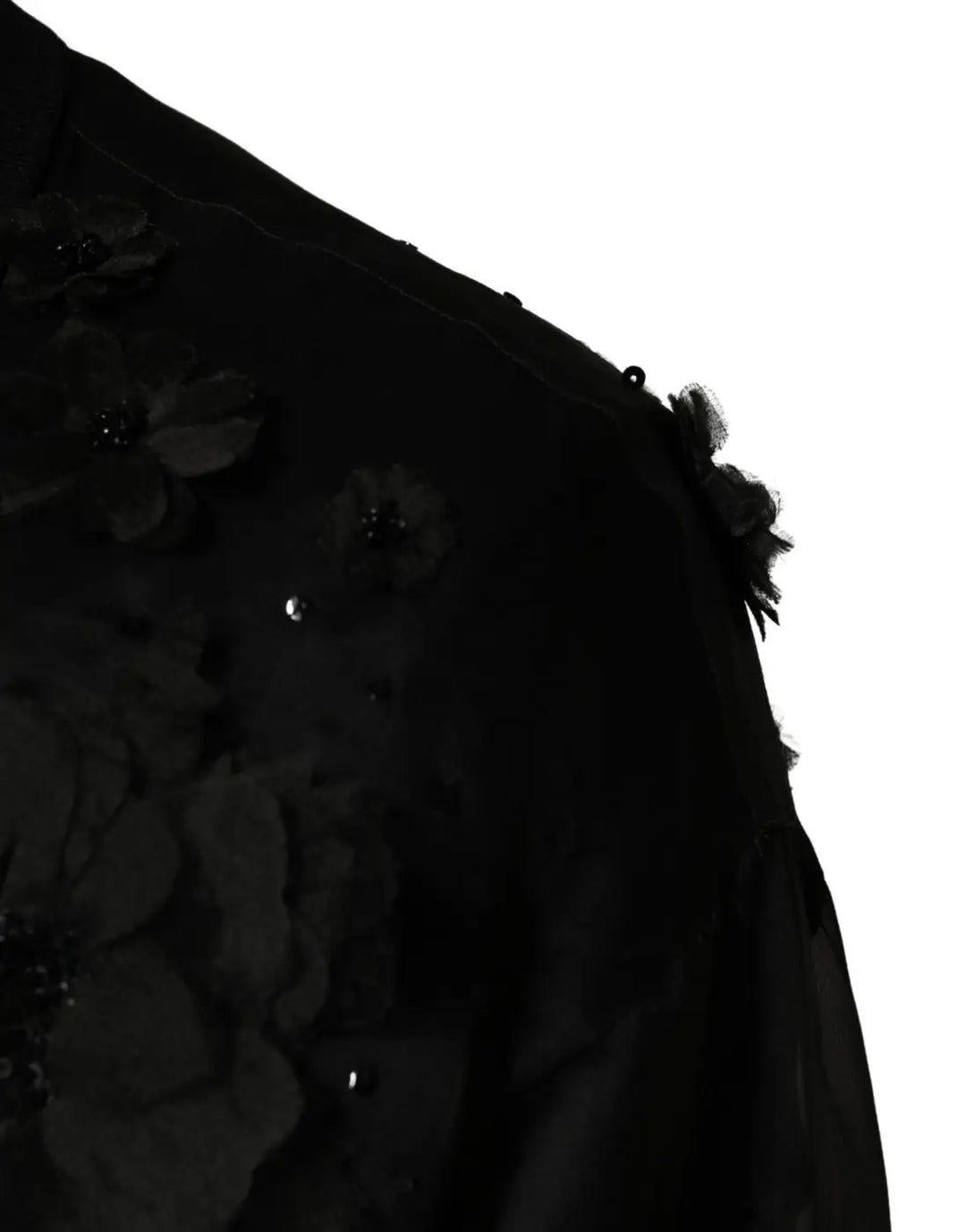 Dolce &amp; Gabbana Black Floral Applique Sheer Short Sleeve Shirt