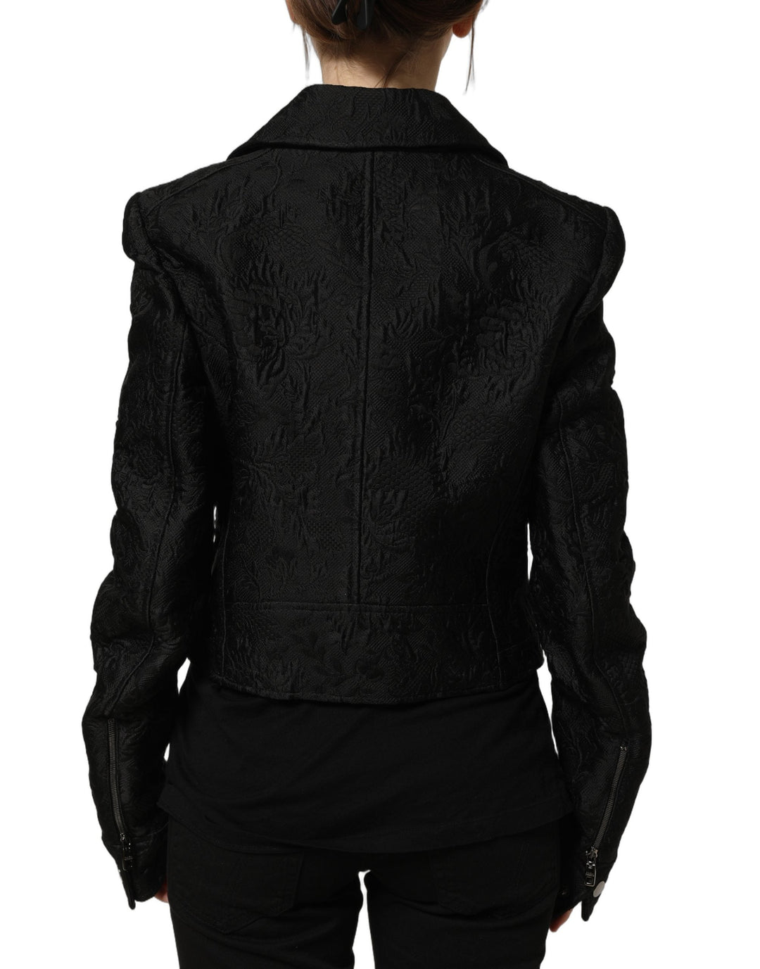 Dolce &amp; Gabbana Motorcycle Outerwear - Black Floral Brocade Biker Blouson Jacket
