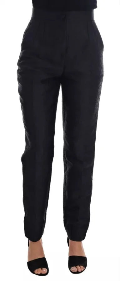 Dolce &amp; Gabbana Black Floral Brocade High Waist Pants