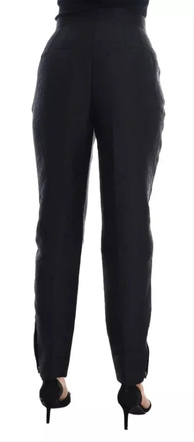 Dolce &amp; Gabbana Black Floral Brocade High Waist Pants