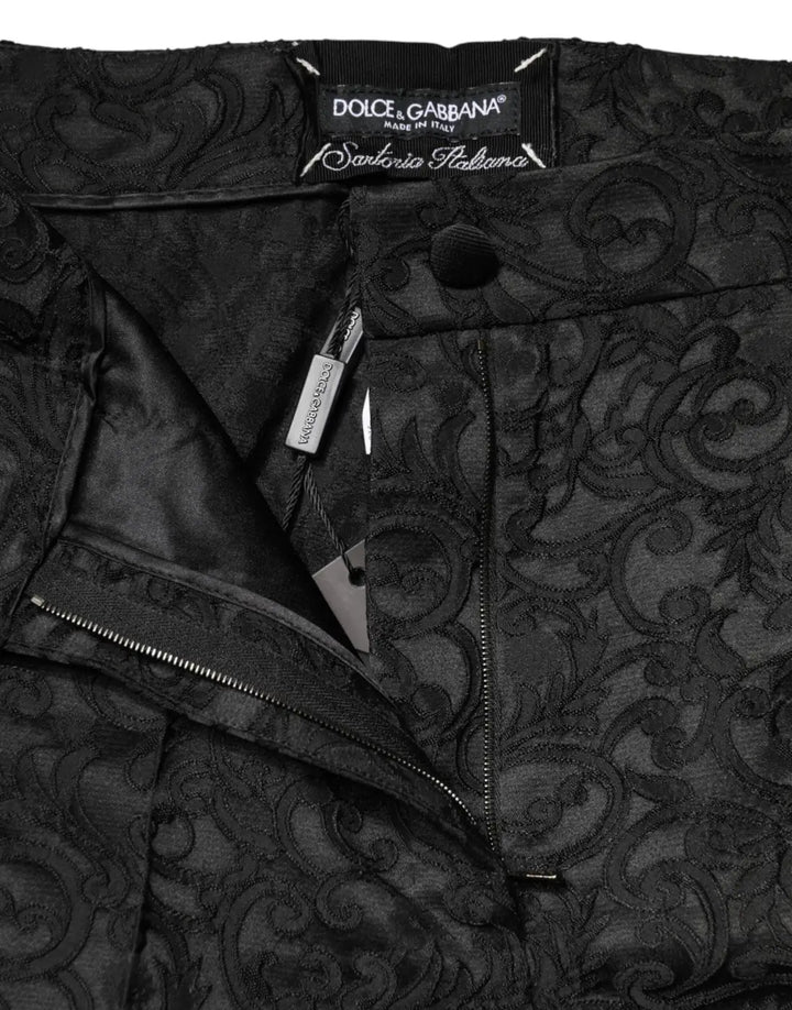 Dolce &amp; Gabbana Black Floral Brocade High Waisted Trouser Pants
