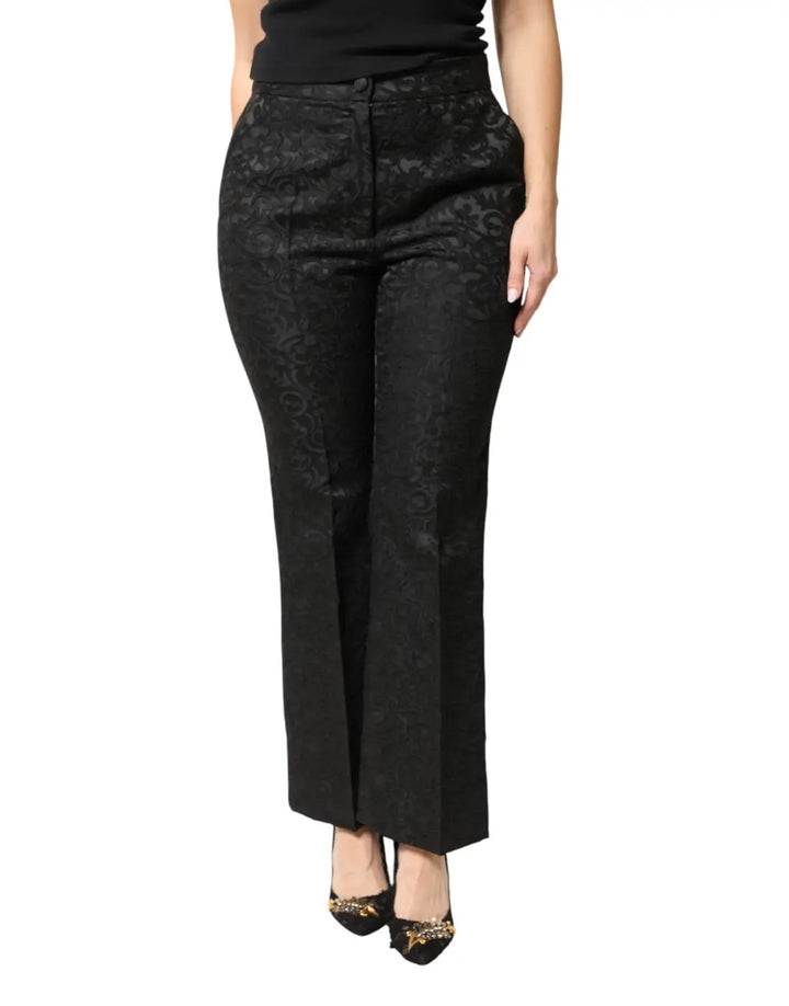 Dolce &amp; Gabbana Black Floral Brocade High Waisted Trouser Pants