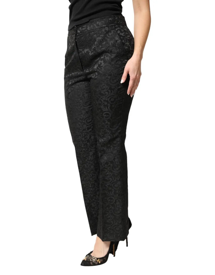 Dolce &amp; Gabbana Black Floral Brocade High Waisted Trouser Pants