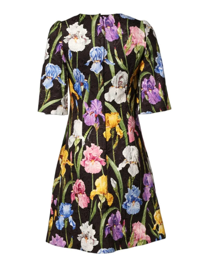 Dolce &amp; Gabbana Black Floral Brocade A-line Mini Dress