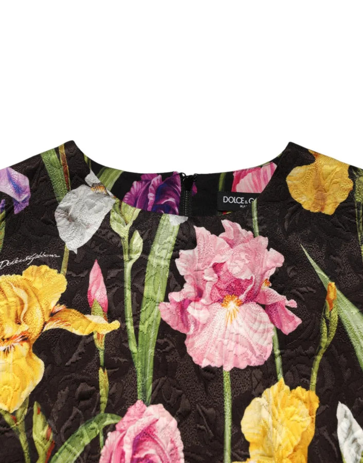 Dolce &amp; Gabbana Black Floral Brocade A-line Mini Dress