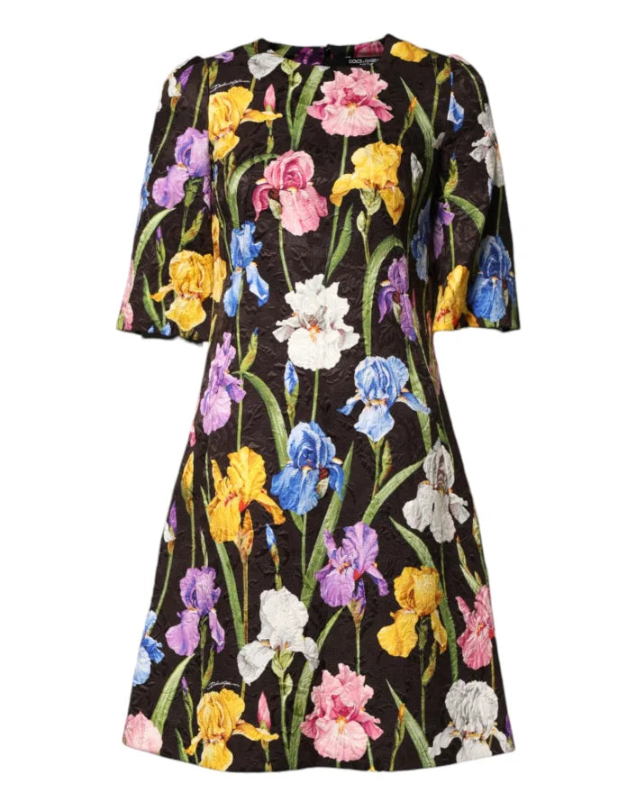 Dolce &amp; Gabbana Black Floral Brocade A-line Mini Dress