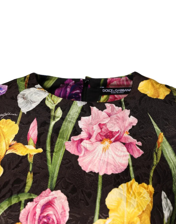 Dolce &amp; Gabbana Black Floral Brocade A-line Mini Dress