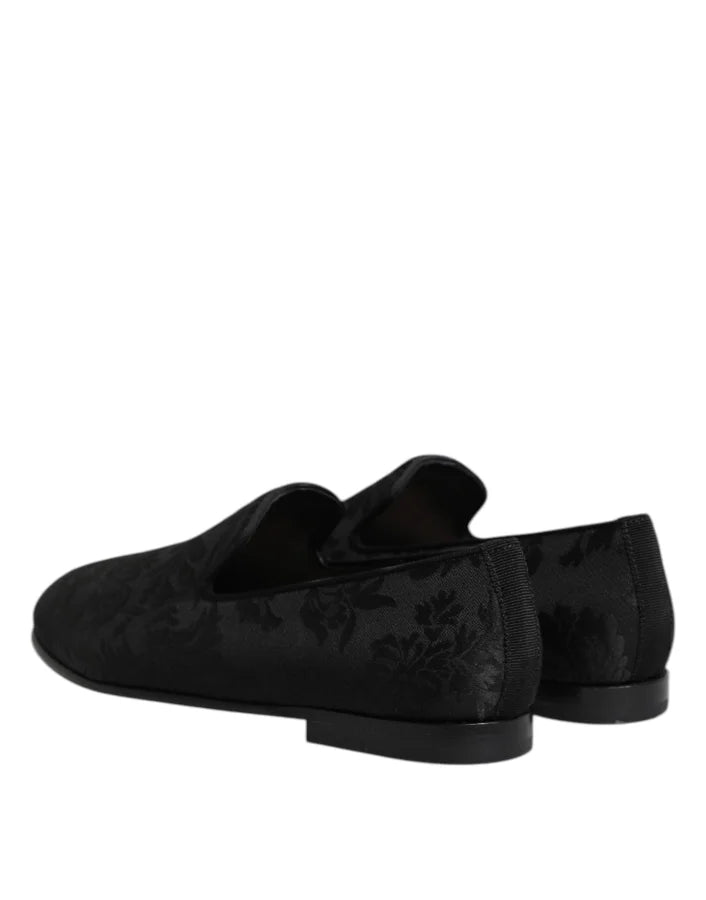 Dolce &amp; Gabbana Black Floral Brocade Loafers Men Dress Shoes