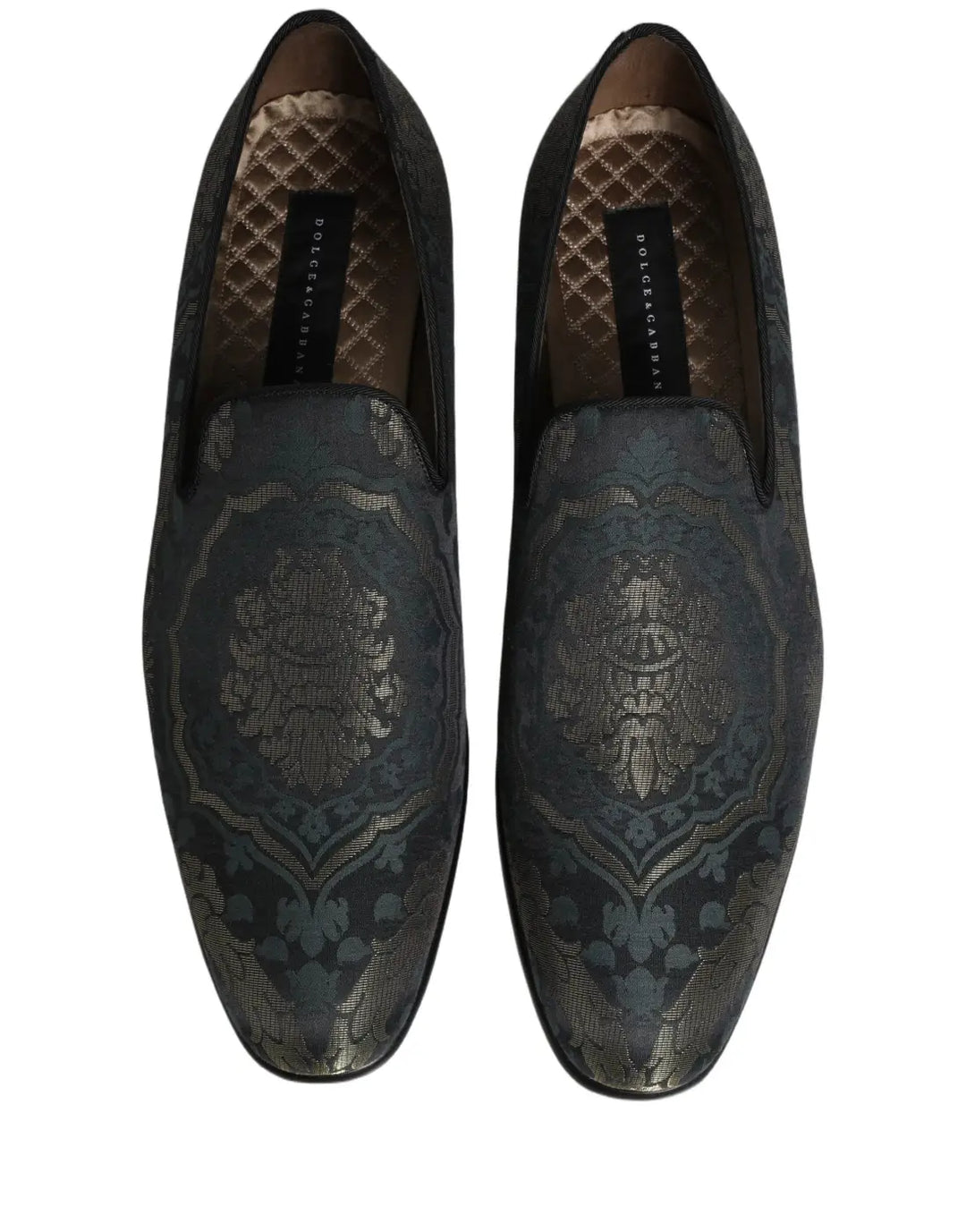 Dolce &amp; Gabbana Black Floral Brocade Slip On Loafers Shoes