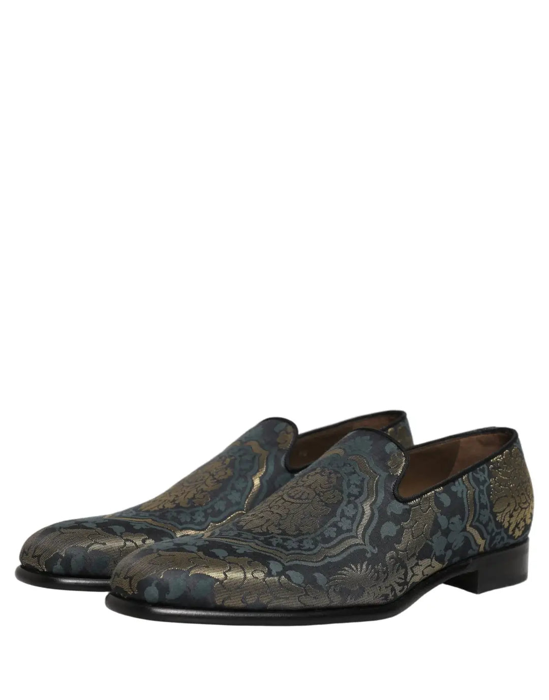 Dolce &amp; Gabbana Black Floral Brocade Slip On Loafers Shoes