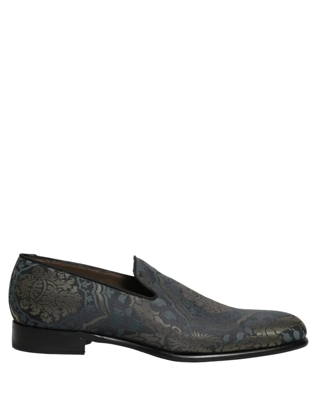 Dolce &amp; Gabbana Black Floral Brocade Slip On Loafers Shoes