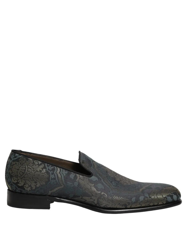 Dolce &amp; Gabbana Black Floral Brocade Slip On Loafers Shoes