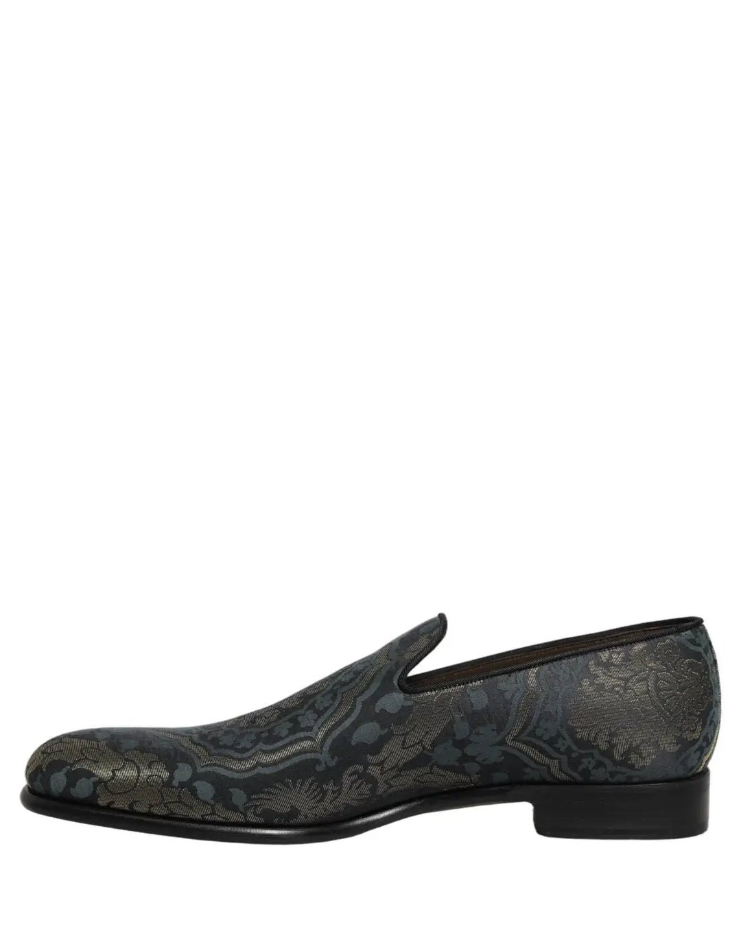 Dolce &amp; Gabbana Black Floral Brocade Slip On Loafers Shoes