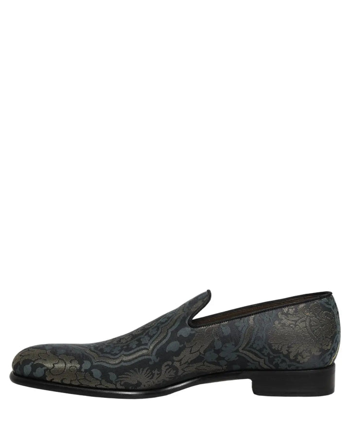 Dolce &amp; Gabbana Black Floral Brocade Slip On Loafers Shoes