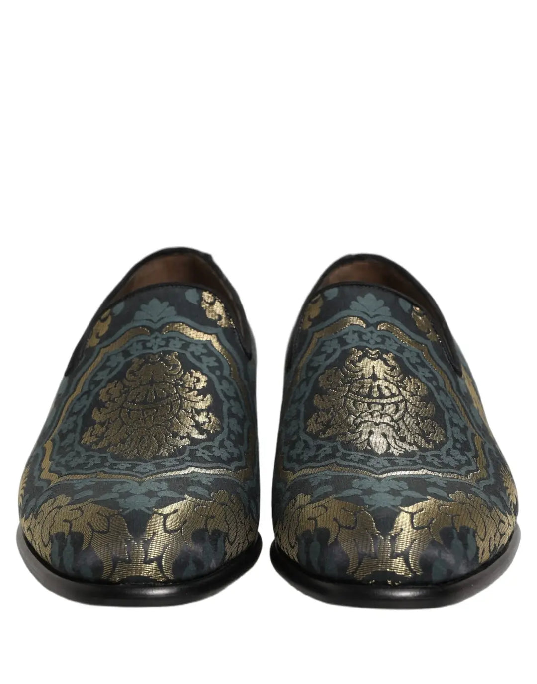 Dolce &amp; Gabbana Black Floral Brocade Slip On Loafers Shoes
