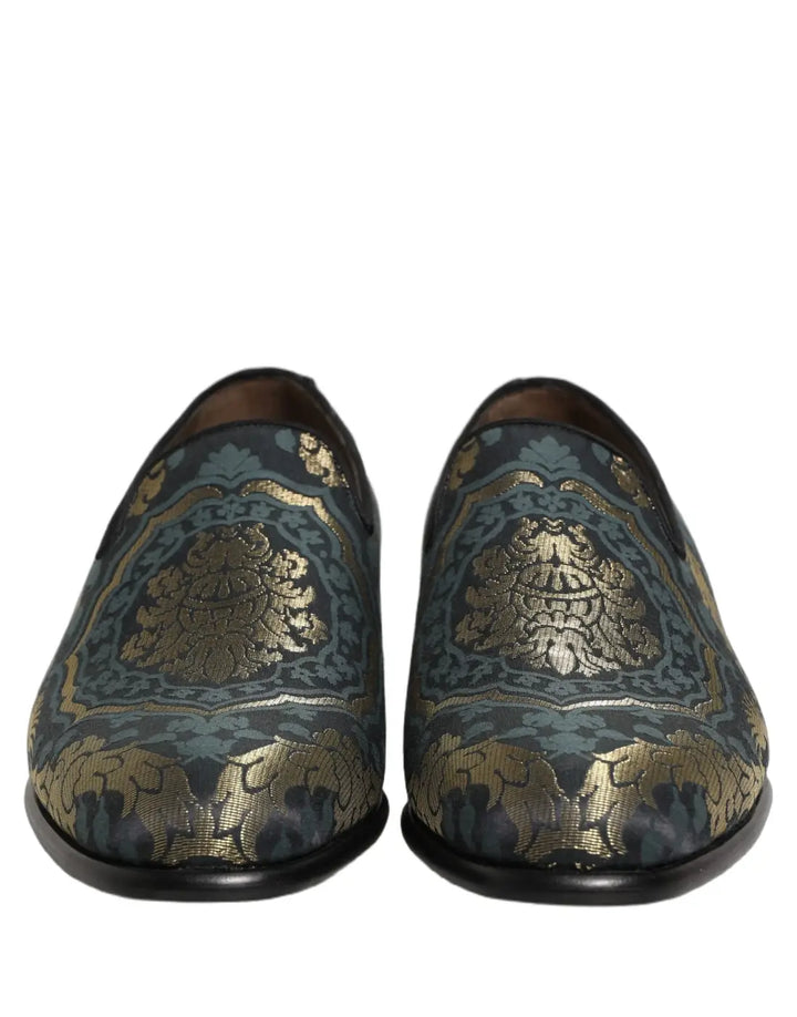 Dolce &amp; Gabbana Black Floral Brocade Slip On Loafers Shoes