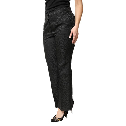 Dolce & Gabbana Black Floral Brocade Trousers for Sophisticated Style