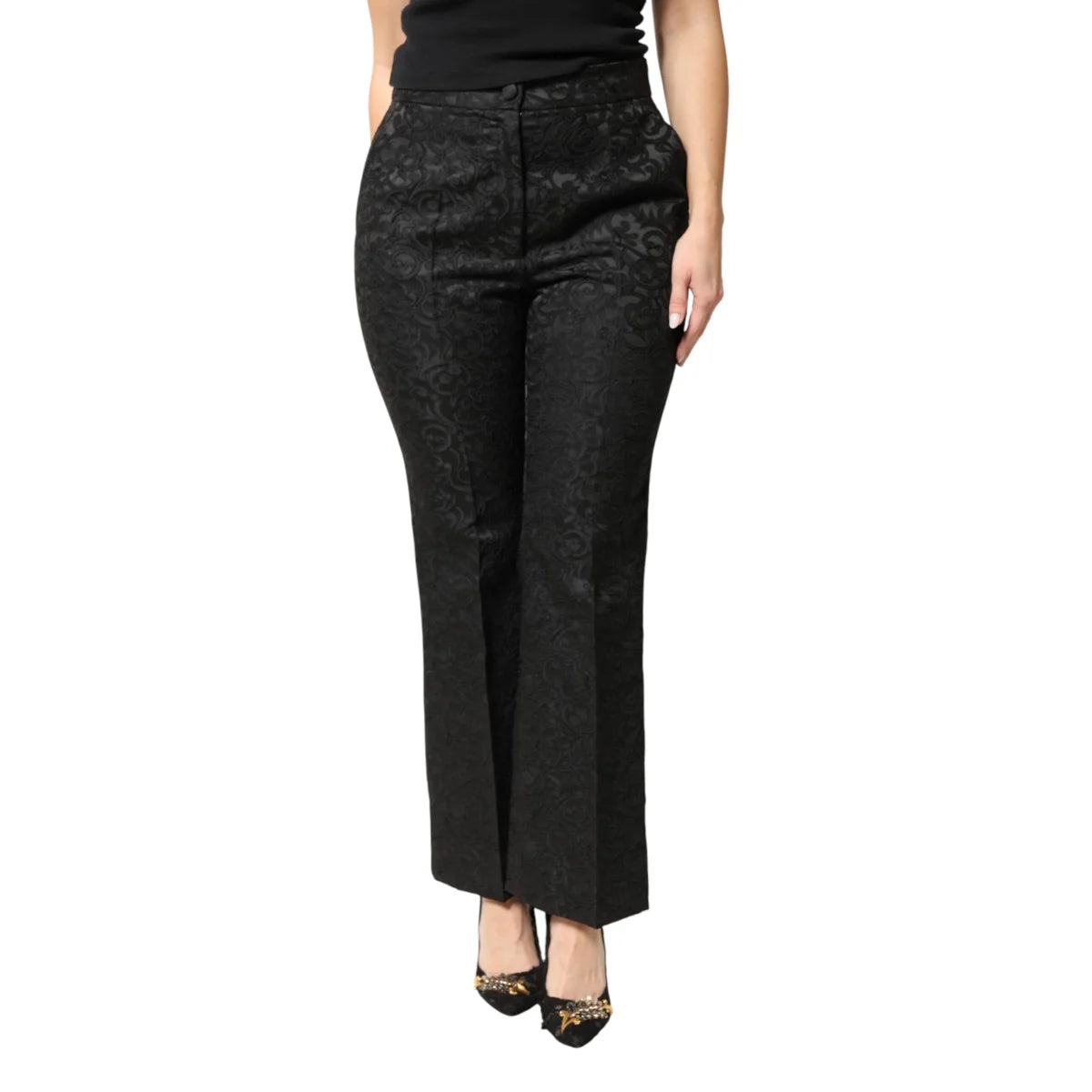 Dolce & Gabbana Black Floral Brocade Trousers for Sophisticated Style