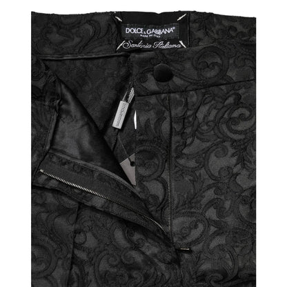 Dolce & Gabbana Black Floral Brocade Trousers for Sophisticated Style