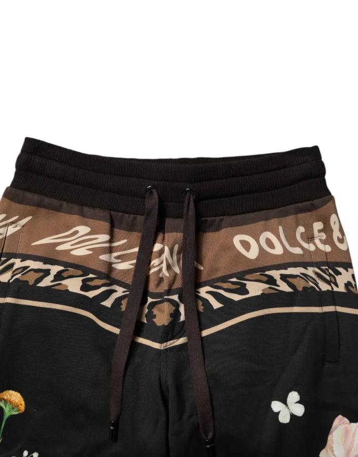 Dolce &amp; Gabbana Black Floral Cotton Jogger Sweatpants Pants